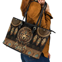 Bear Native American Leather Tote Bag Tribal Feather Dreamcatcher Boho Style