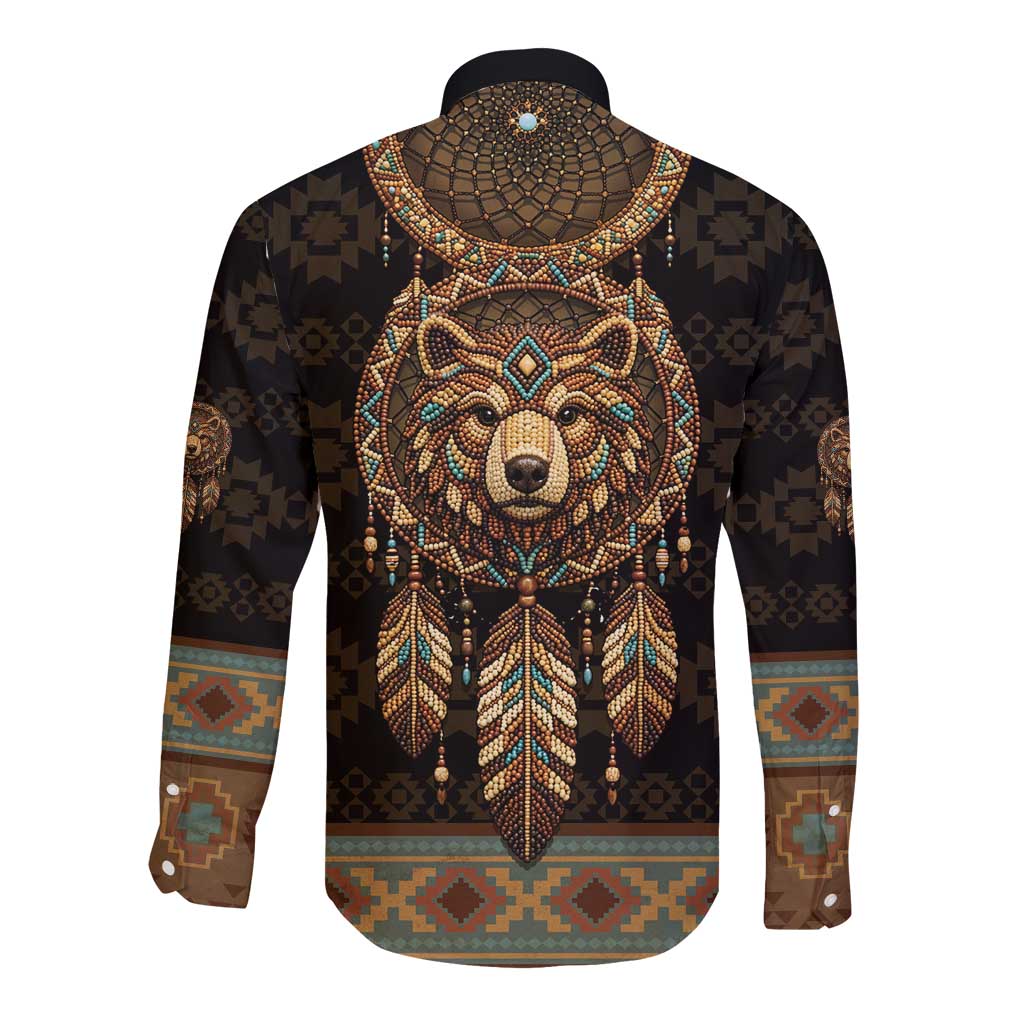 Bear Native American Long Sleeve Button Shirt Tribal Feather Dreamcatcher Boho Style