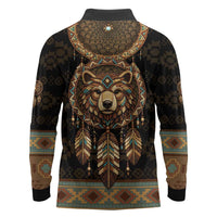 Bear Native American Long Sleeve Polo Shirt Tribal Feather Dreamcatcher Boho Style