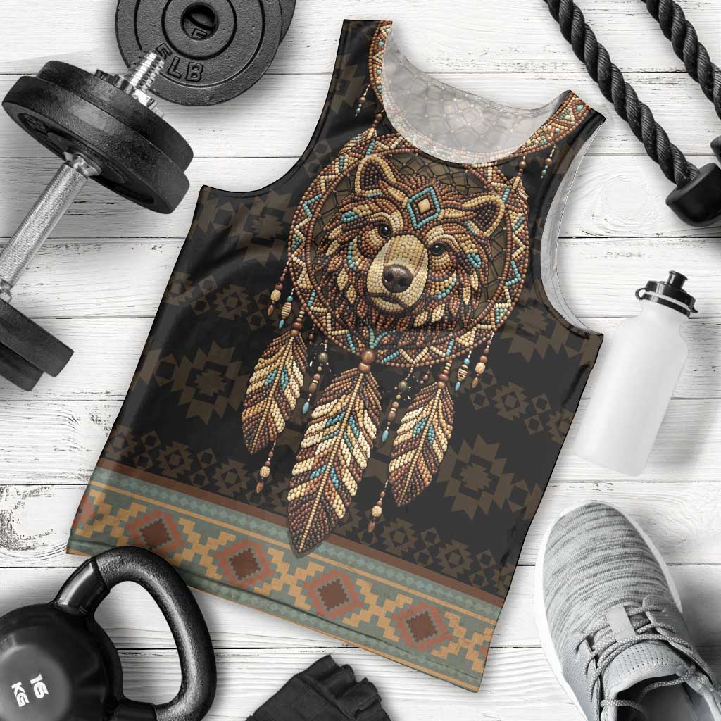 Bear Native American Men Tank Top Tribal Feather Dreamcatcher Boho Style