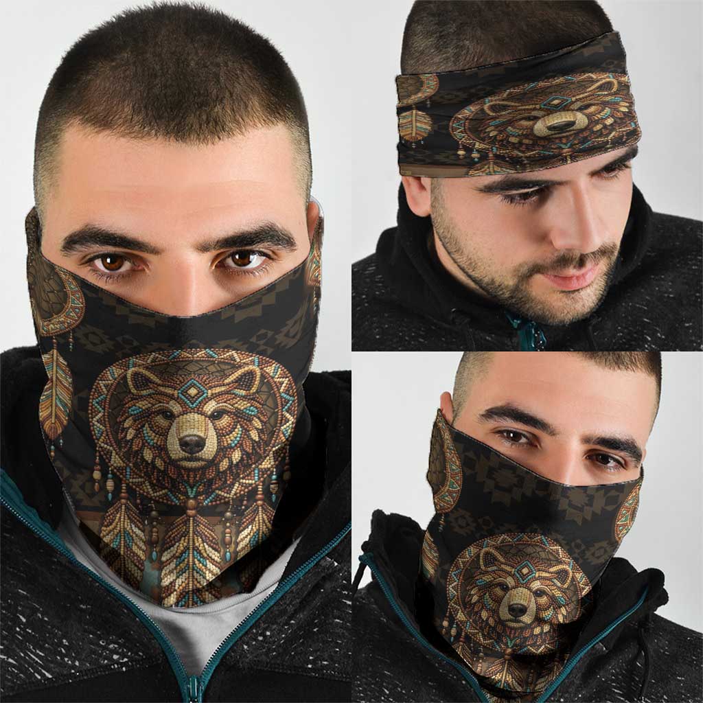Bear Native American Neck Gaiter Tribal Feather Dreamcatcher Boho Style