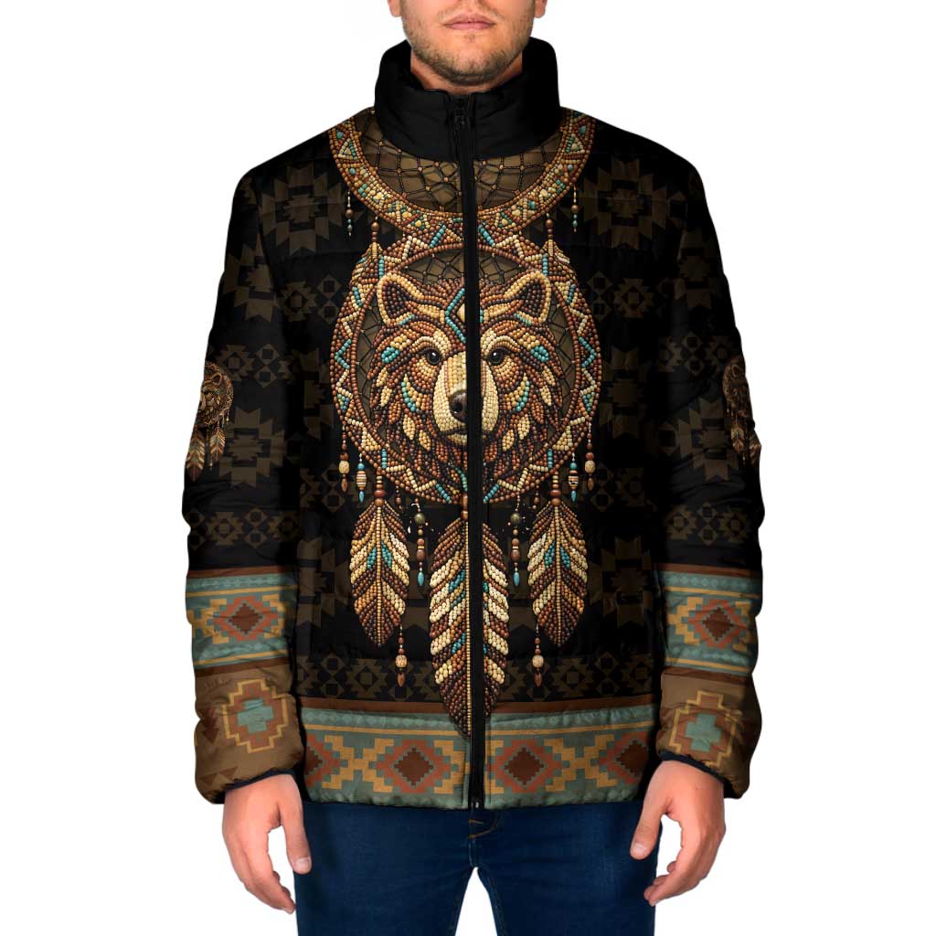 Bear Native American Padded Jacket Tribal Feather Dreamcatcher Boho Style