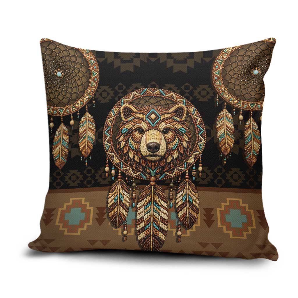 Bear Native American Pillow Cover Tribal Feather Dreamcatcher Boho Style