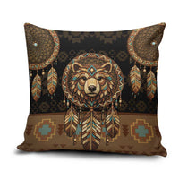 Bear Native American Pillow Cover Tribal Feather Dreamcatcher Boho Style