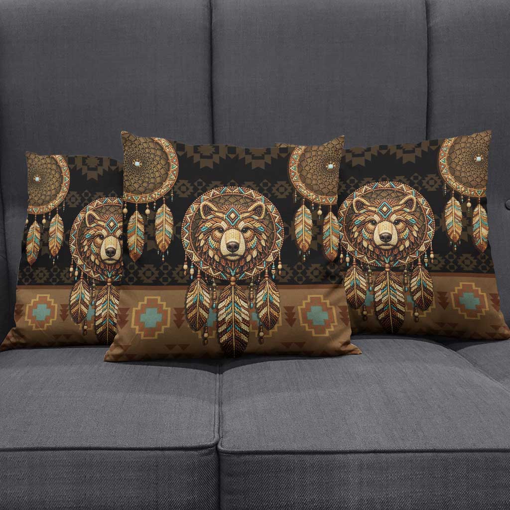 Bear Native American Pillow Cover Tribal Feather Dreamcatcher Boho Style