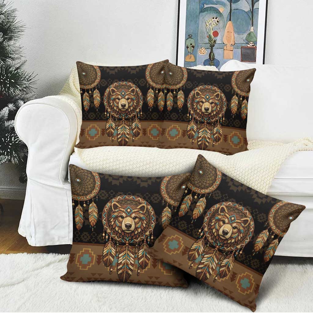Bear Native American Pillow Cover Tribal Feather Dreamcatcher Boho Style