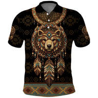 Bear Native American Polo Shirt Tribal Feather Dreamcatcher Boho Style