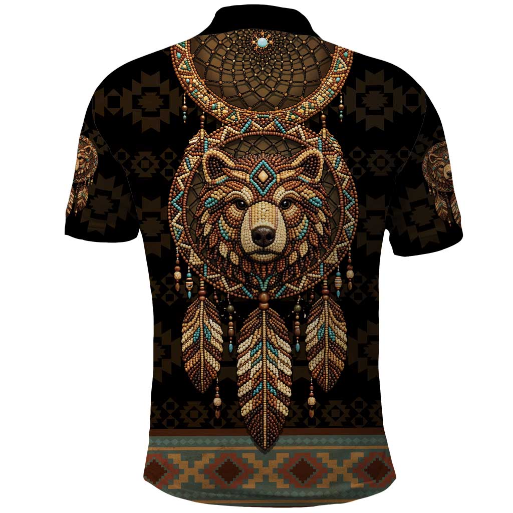 Bear Native American Polo Shirt Tribal Feather Dreamcatcher Boho Style