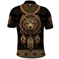 Bear Native American Polo Shirt Tribal Feather Dreamcatcher Boho Style
