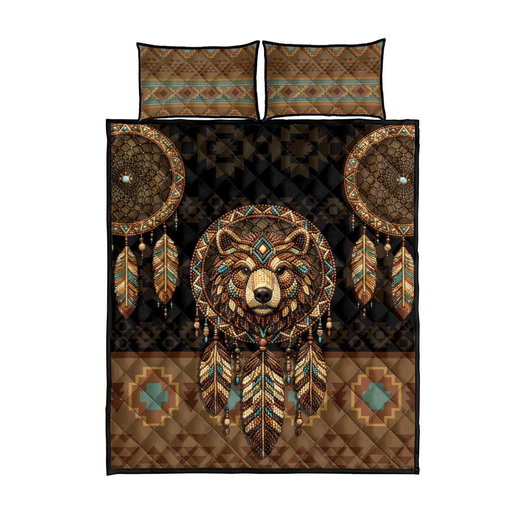 Bear Native American Quilt Bed Set Tribal Feather Dreamcatcher Boho Style