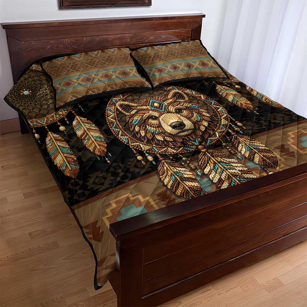 Bear Native American Quilt Bed Set Tribal Feather Dreamcatcher Boho Style