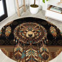 Bear Native American Round Carpet Tribal Feather Dreamcatcher Boho Style