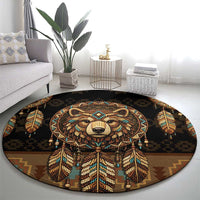 Bear Native American Round Carpet Tribal Feather Dreamcatcher Boho Style