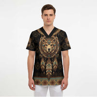 Bear Native American Scrub Top Tribal Feather Dreamcatcher Boho Style