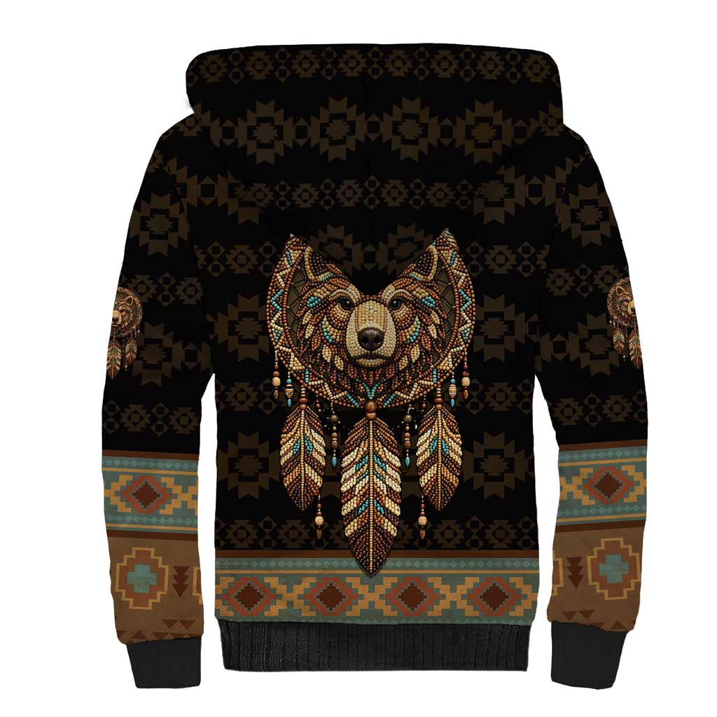 Bear Native American Sherpa Hoodie Tribal Feather Dreamcatcher Boho Style