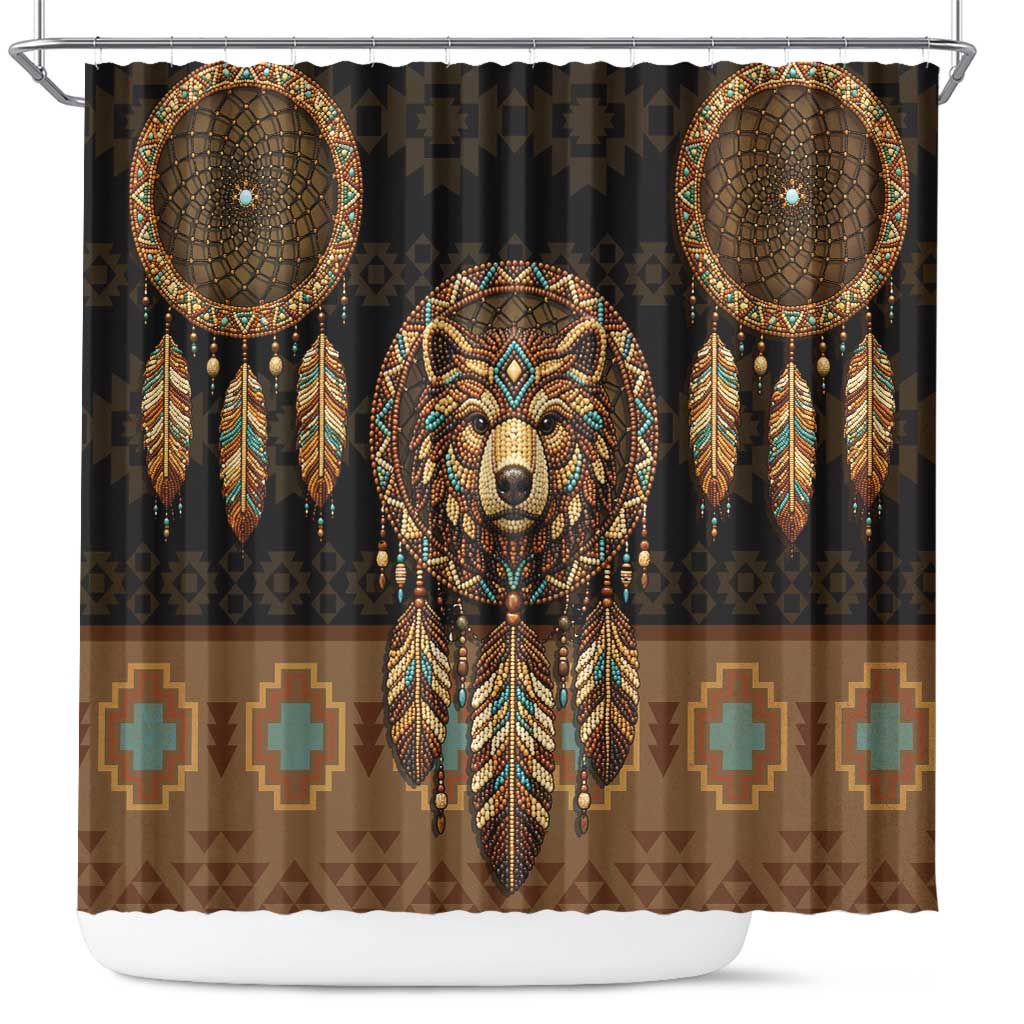 Bear Native American Shower Curtain Tribal Feather Dreamcatcher Boho Style