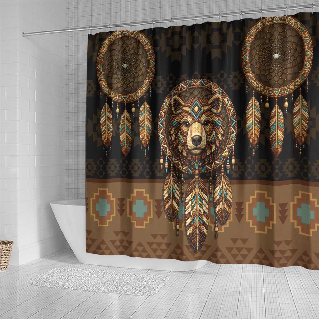 Bear Native American Shower Curtain Tribal Feather Dreamcatcher Boho Style
