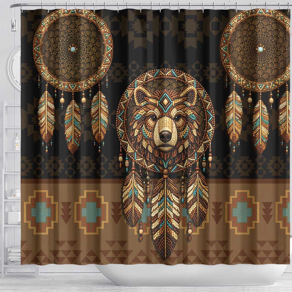 Bear Native American Shower Curtain Tribal Feather Dreamcatcher Boho Style