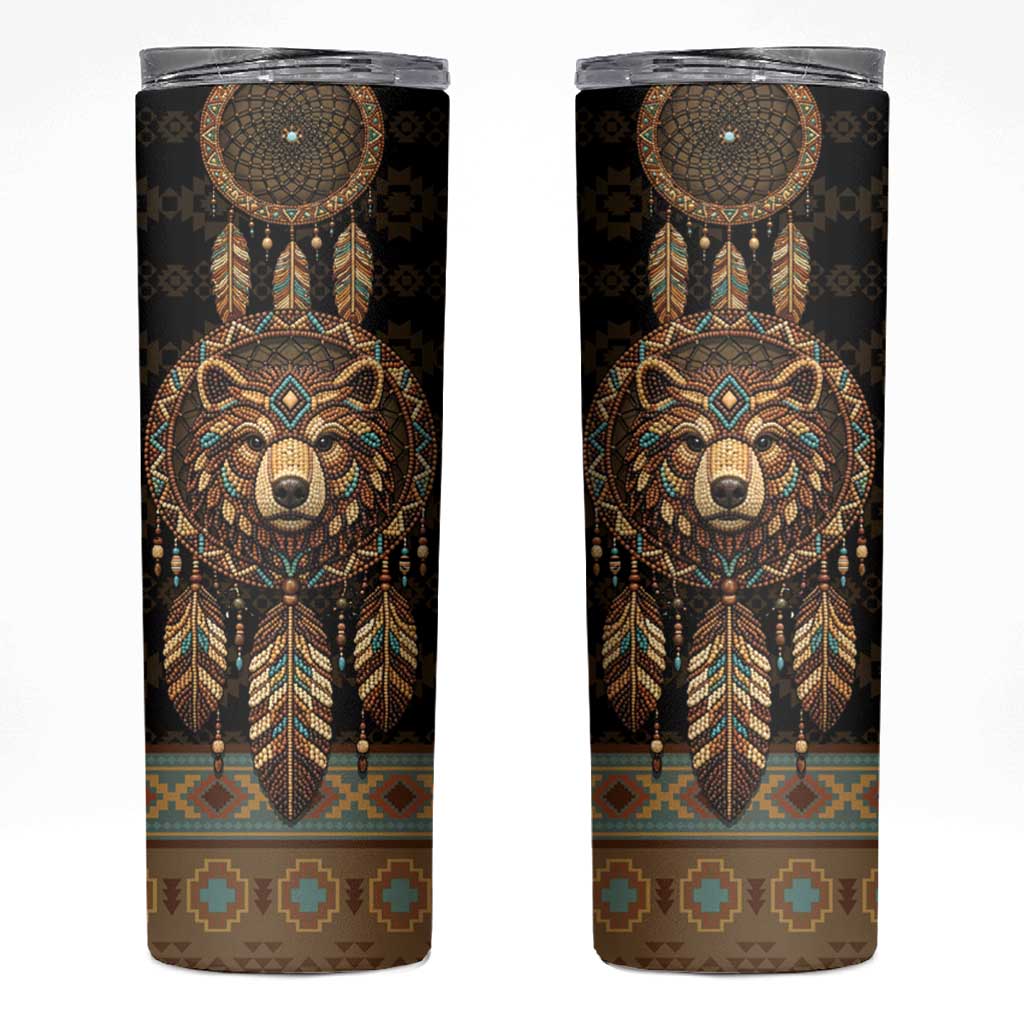 Bear Native American Skinny Tumbler Tribal Feather Dreamcatcher Boho Style