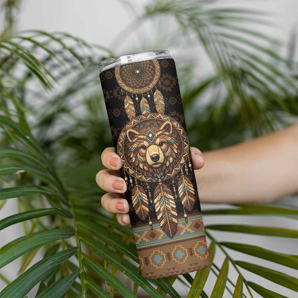 Bear Native American Skinny Tumbler Tribal Feather Dreamcatcher Boho Style