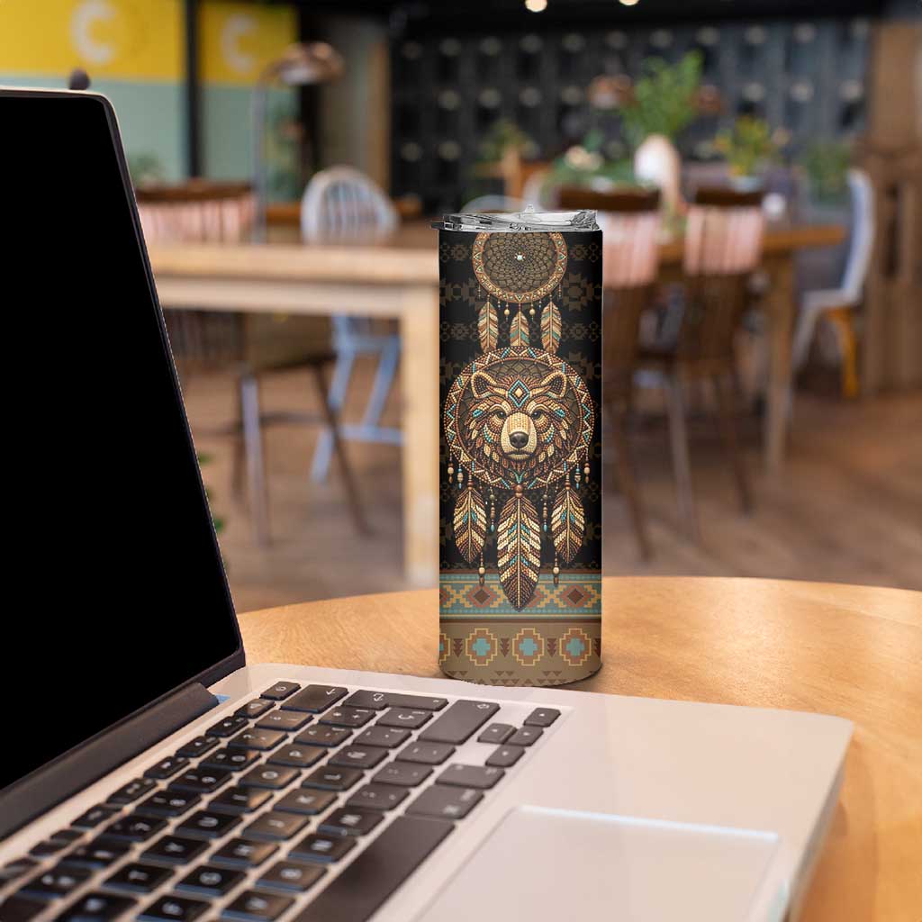 Bear Native American Skinny Tumbler Tribal Feather Dreamcatcher Boho Style