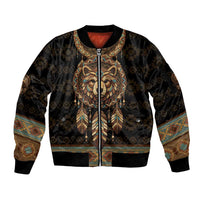 Bear Native American Sleeve Zip Bomber Jacket Tribal Feather Dreamcatcher Boho Style