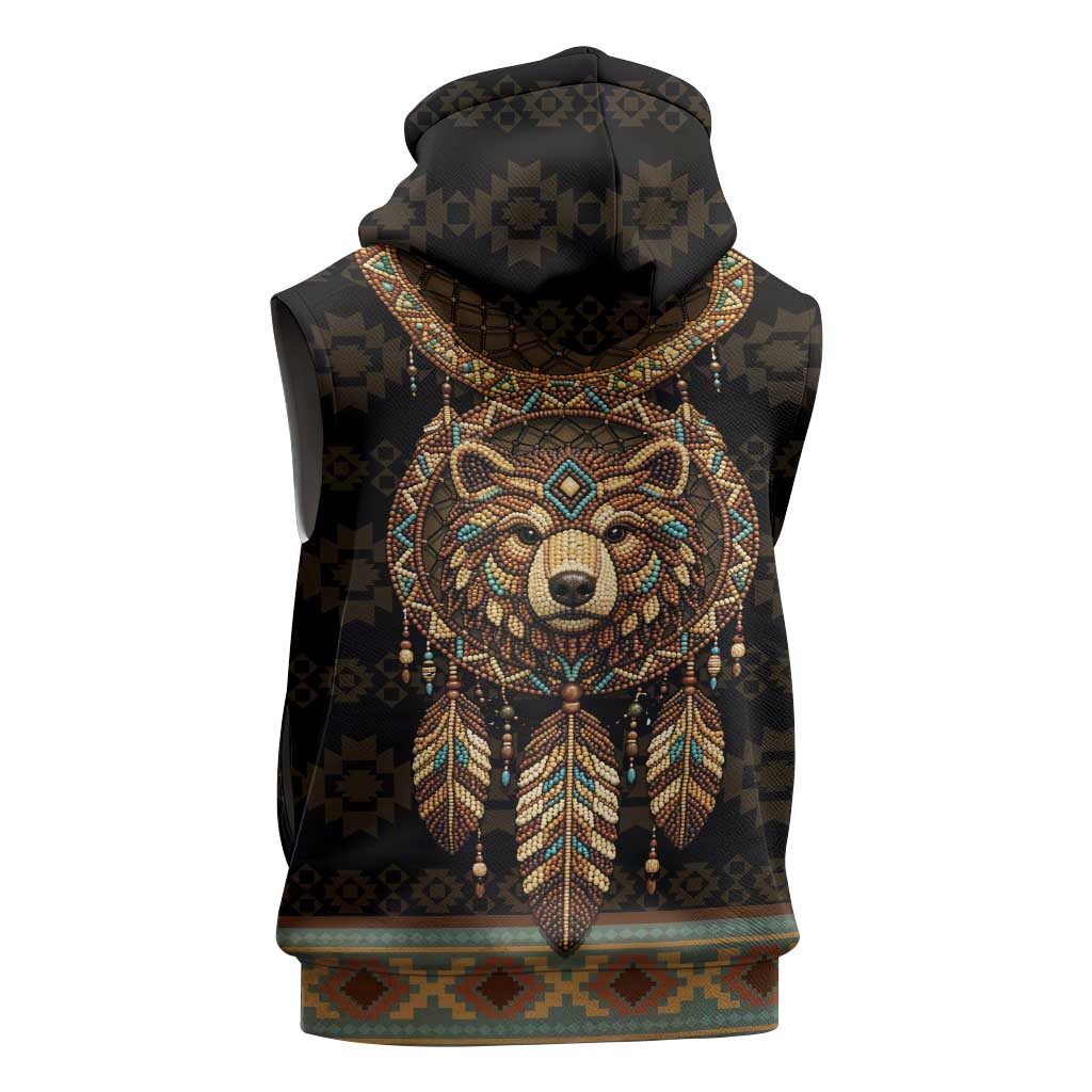 Bear Native American Sleeveless Hoodie Tribal Feather Dreamcatcher Boho Style