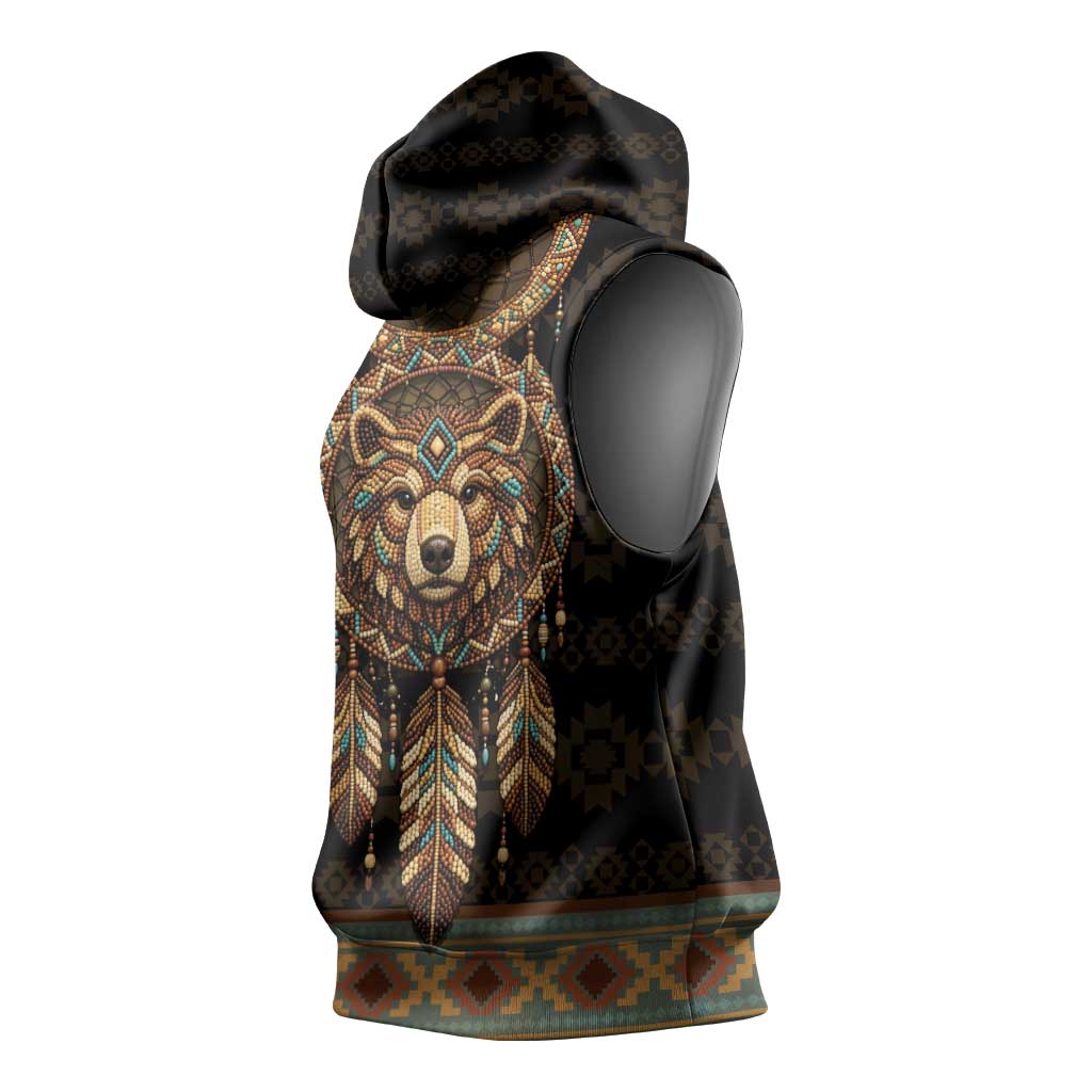 Bear Native American Sleeveless Hoodie Tribal Feather Dreamcatcher Boho Style
