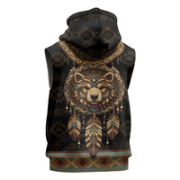 Bear Native American Sleeveless Zip Hoodie Tribal Feather Dreamcatcher Boho Style