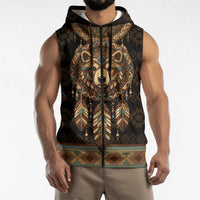 Bear Native American Sleeveless Zip Hoodie Tribal Feather Dreamcatcher Boho Style