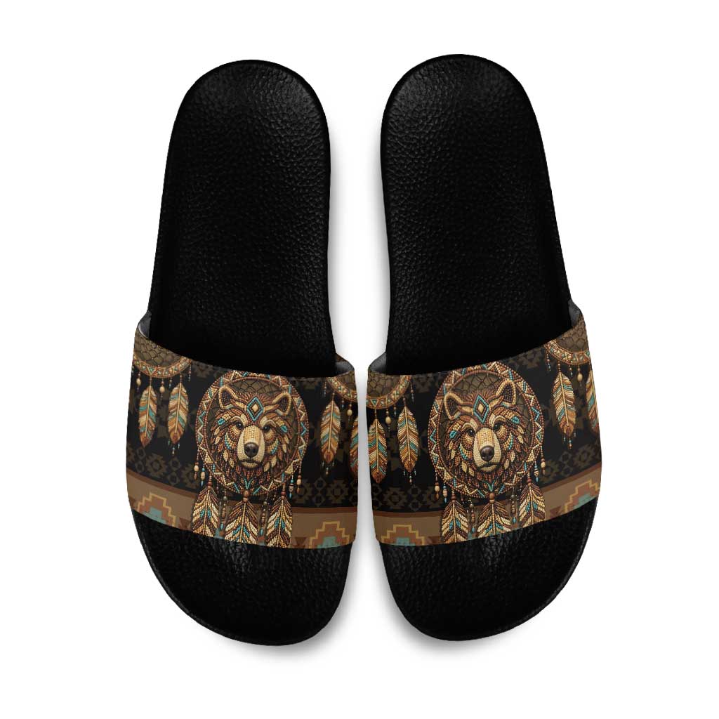 Bear Native American Slide Sandals Tribal Feather Dreamcatcher Boho Style