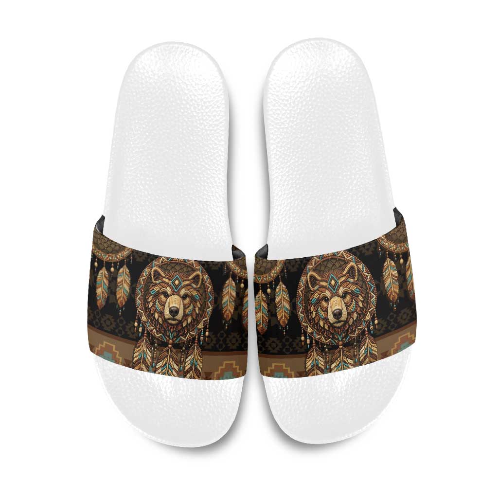 Bear Native American Slide Sandals Tribal Feather Dreamcatcher Boho Style