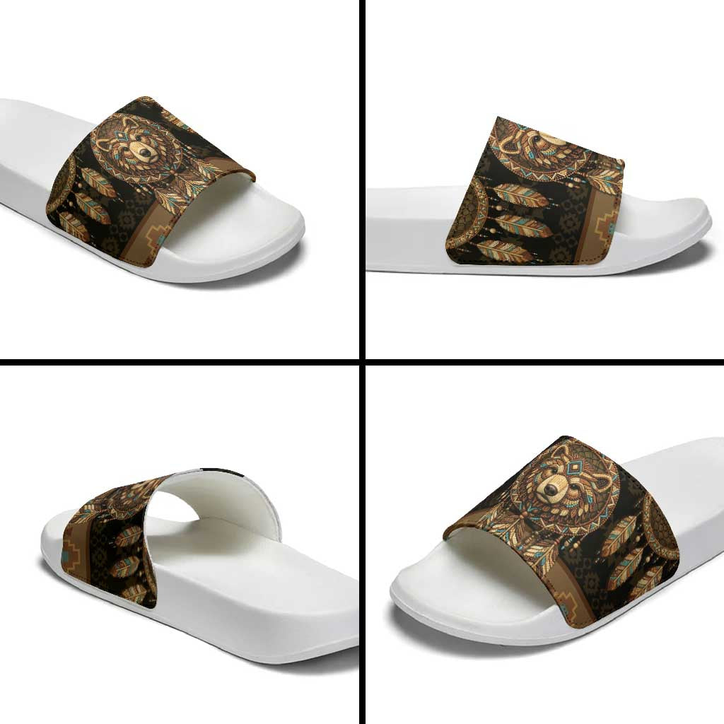Bear Native American Slide Sandals Tribal Feather Dreamcatcher Boho Style