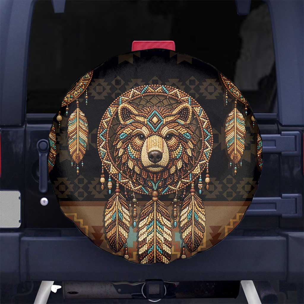 Bear Native American Spare Tire Cover Tribal Feather Dreamcatcher Boho Style