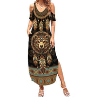 Bear Native American Summer Maxi Dress Tribal Feather Dreamcatcher Boho Style