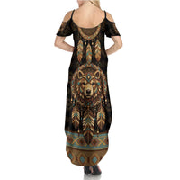 Bear Native American Summer Maxi Dress Tribal Feather Dreamcatcher Boho Style