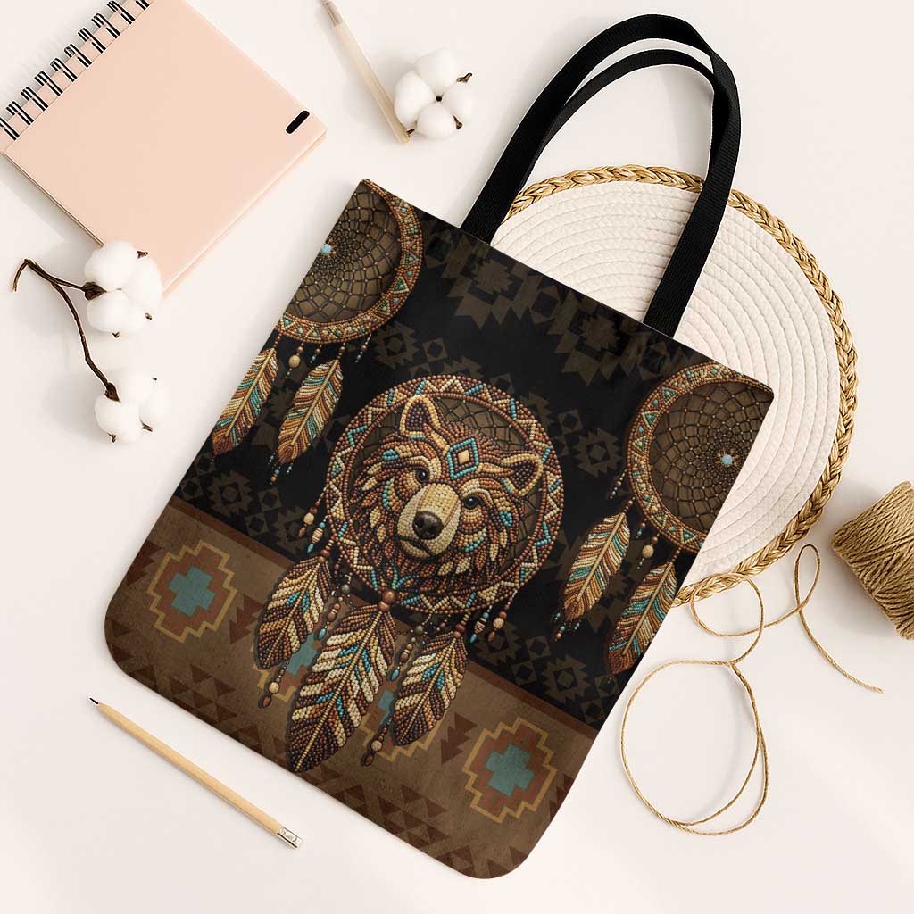 Bear Native American Tote Bag Tribal Feather Dreamcatcher Boho Style