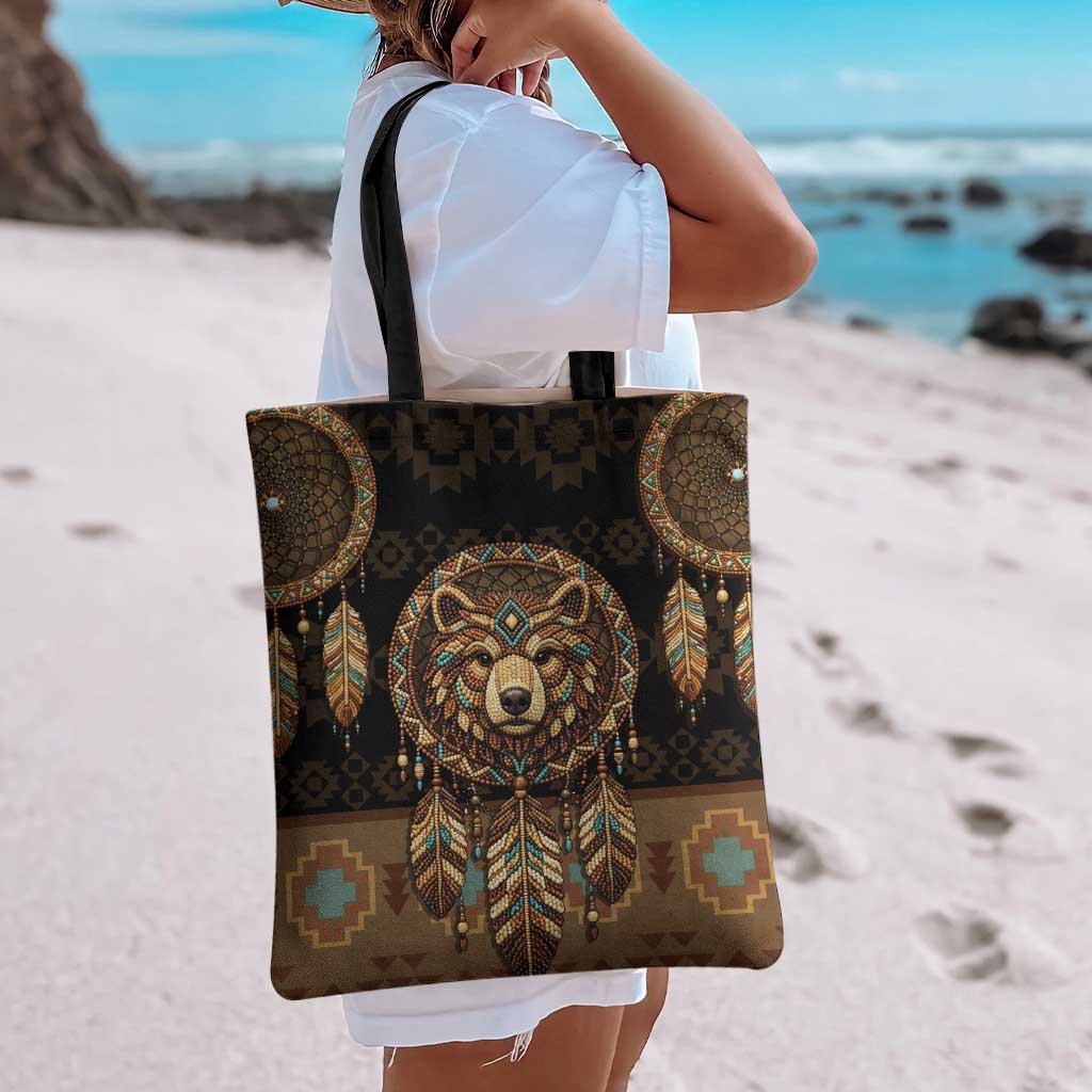 Bear Native American Tote Bag Tribal Feather Dreamcatcher Boho Style