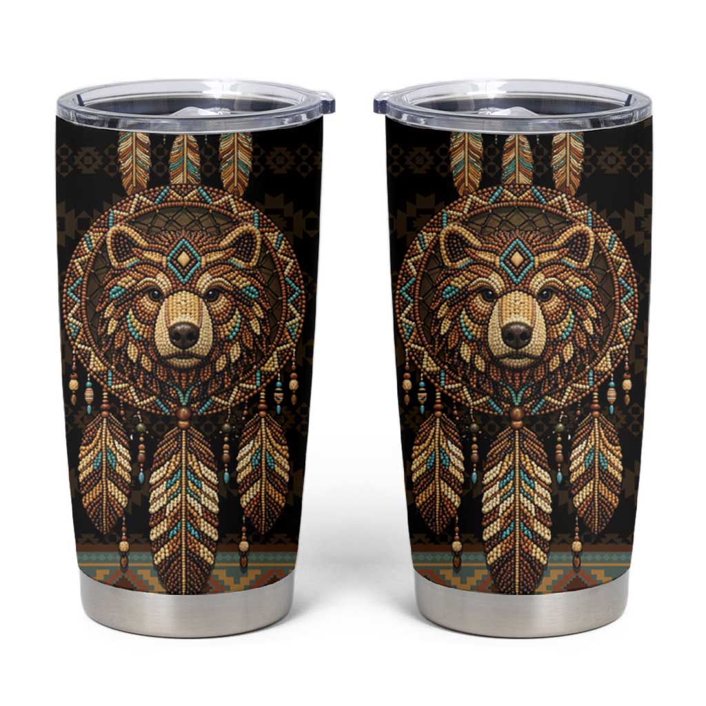Bear Native American Tumbler Cup Tribal Feather Dreamcatcher Boho Style