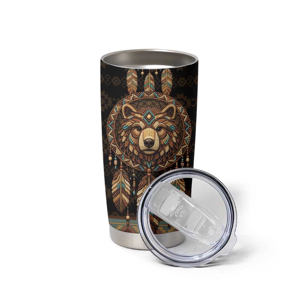 Bear Native American Tumbler Cup Tribal Feather Dreamcatcher Boho Style