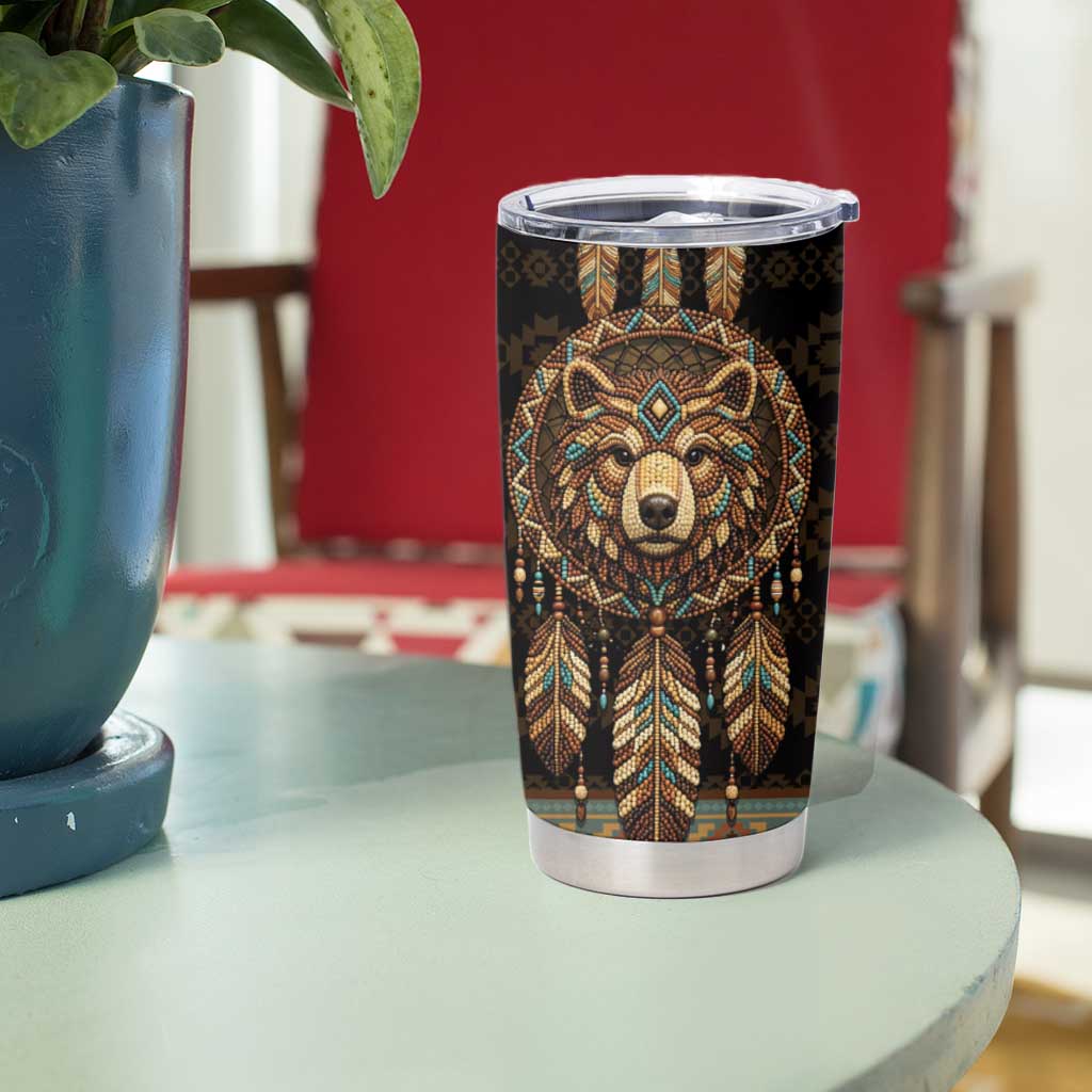 Bear Native American Tumbler Cup Tribal Feather Dreamcatcher Boho Style