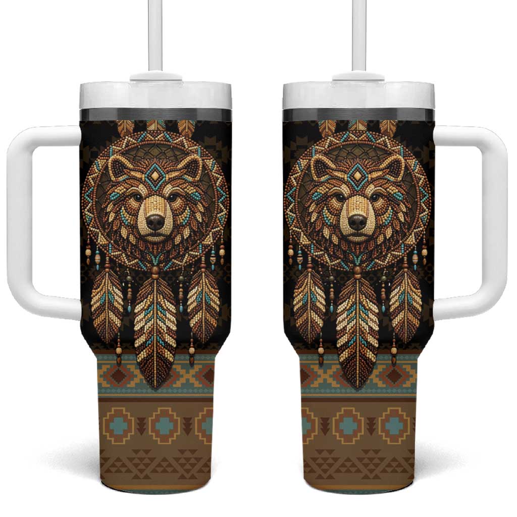 Bear Native American Tumbler With Handle Tribal Feather Dreamcatcher Boho Style