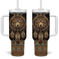 Bear Native American Tumbler With Handle Tribal Feather Dreamcatcher Boho Style