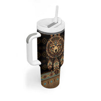 Bear Native American Tumbler With Handle Tribal Feather Dreamcatcher Boho Style