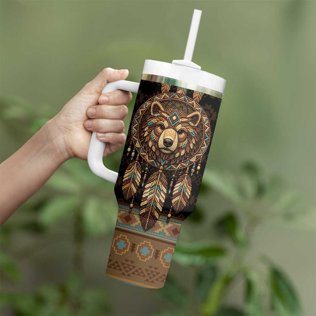 Bear Native American Tumbler With Handle Tribal Feather Dreamcatcher Boho Style