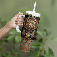 Bear Native American Tumbler With Handle Tribal Feather Dreamcatcher Boho Style
