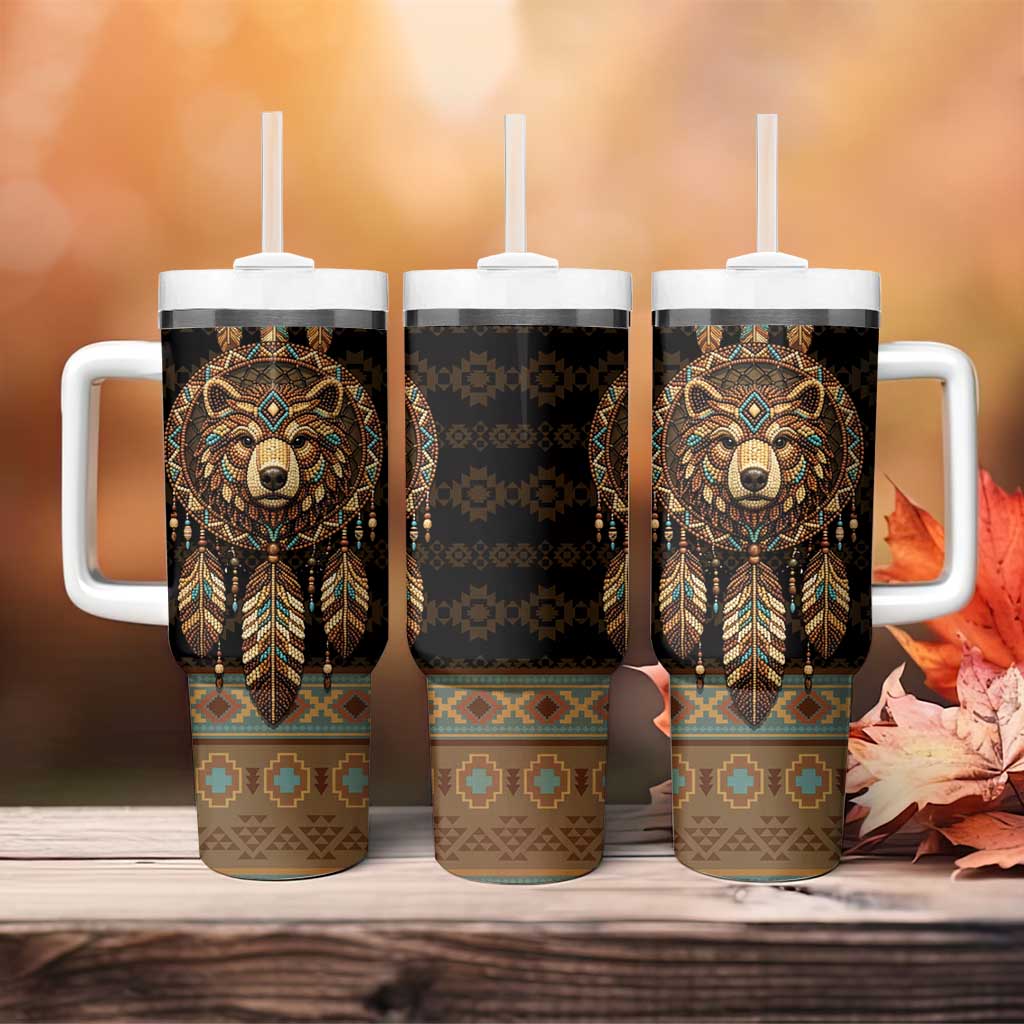 Bear Native American Tumbler With Handle Tribal Feather Dreamcatcher Boho Style