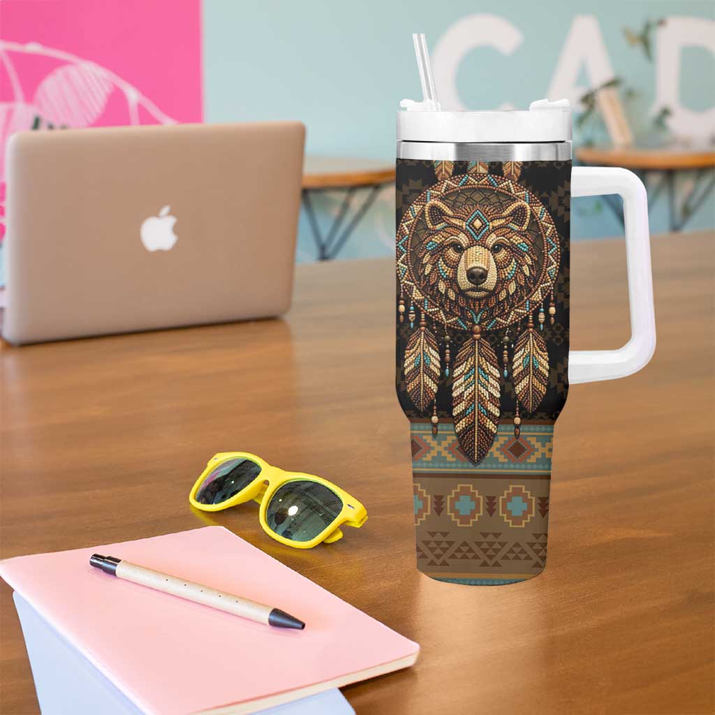 Bear Native American Tumbler With Handle Tribal Feather Dreamcatcher Boho Style