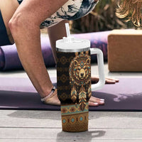 Bear Native American Tumbler With Handle Tribal Feather Dreamcatcher Boho Style