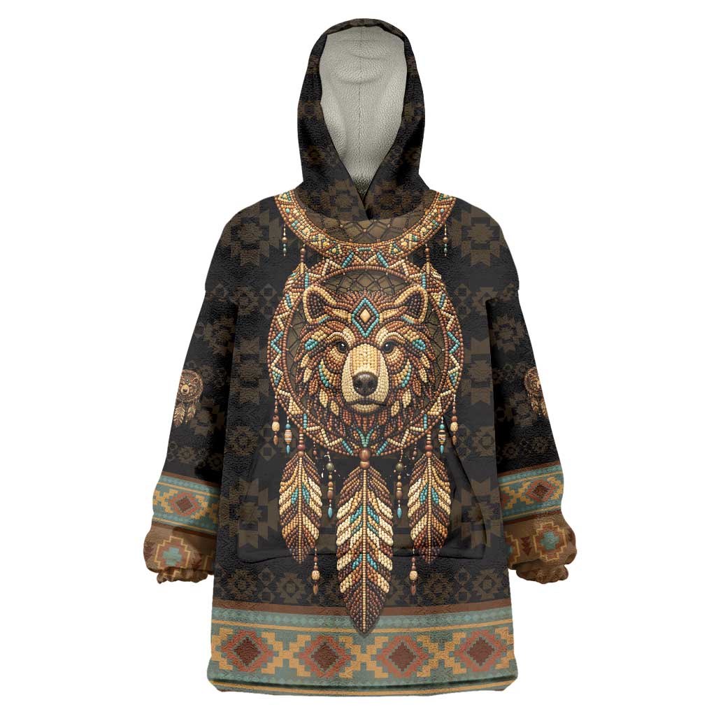 Bear Native American Wearable Blanket Hoodie Tribal Feather Dreamcatcher Boho Style